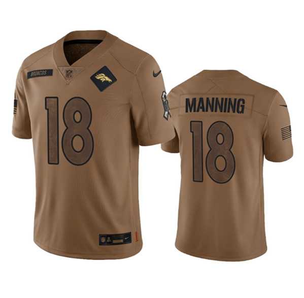 Men%27s Denver Broncos #18 Peyton Manning 2023 Brown Salute To Service Limited Football Stitched Jersey Dyin->detroit lions->NFL Jersey